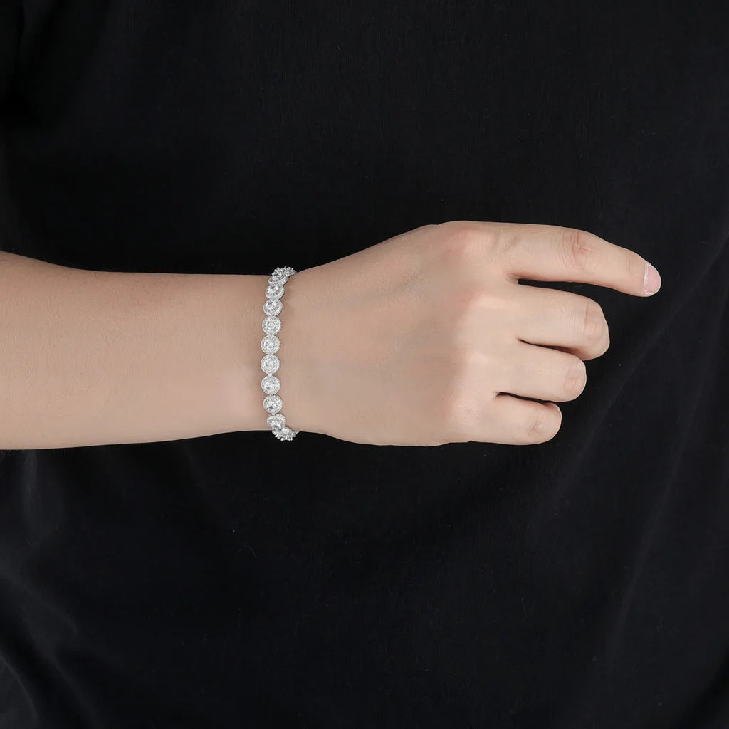 European American Style Trendy Men's 8mm Rock Sugar Hip-Hop Micro-Inlaid Diamond Bracelet Fashion Chain Link Made of Zinc Alloy