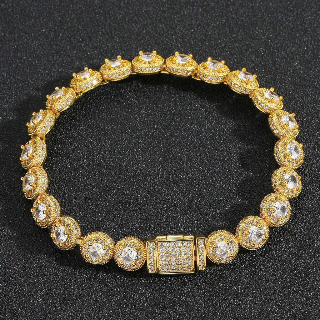 European American Style Trendy Men's 8mm Rock Sugar Hip-Hop Micro-Inlaid Diamond Bracelet Fashion Chain Link Made of Zinc Alloy