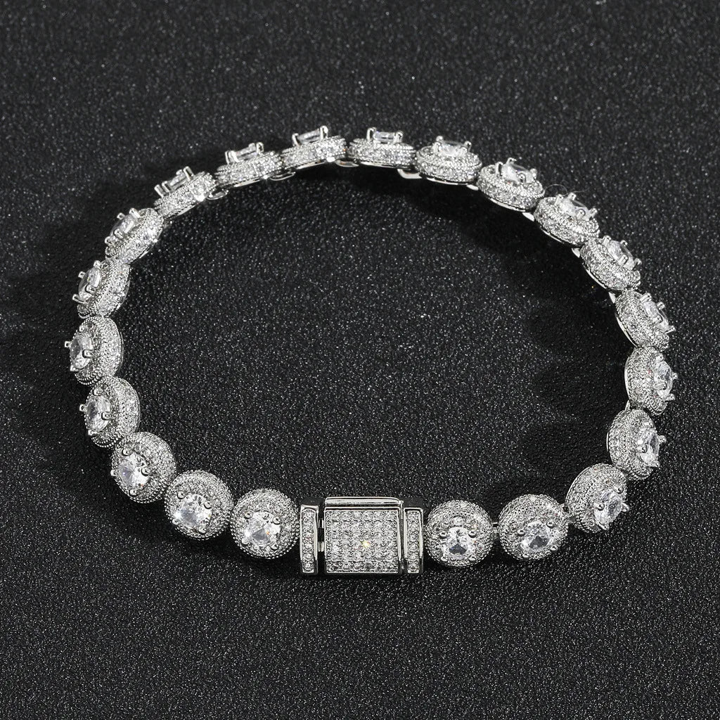 European American Style Trendy Men's 8mm Rock Sugar Hip-Hop Micro-Inlaid Diamond Bracelet Fashion Chain Link Made of Zinc Alloy