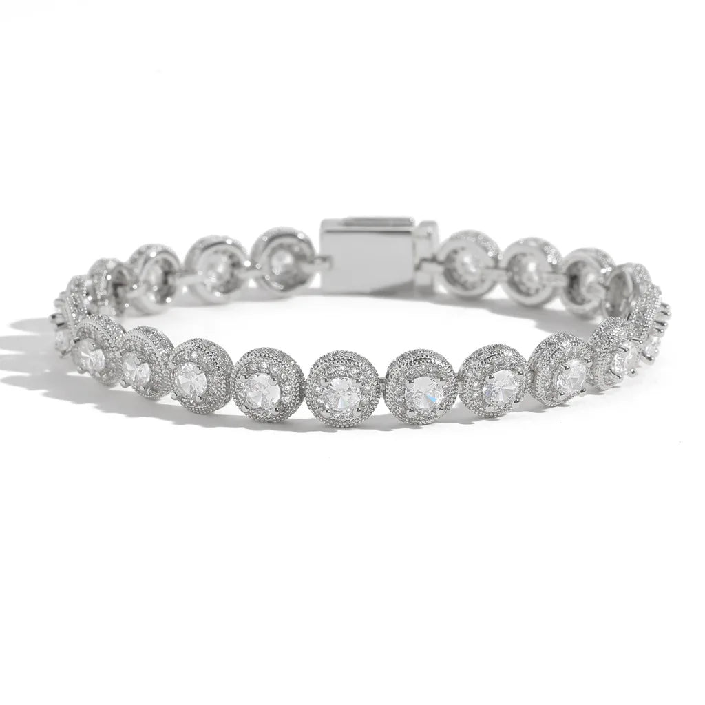 European American Style Trendy Men's 8mm Rock Sugar Hip-Hop Micro-Inlaid Diamond Bracelet Fashion Chain Link Made of Zinc Alloy