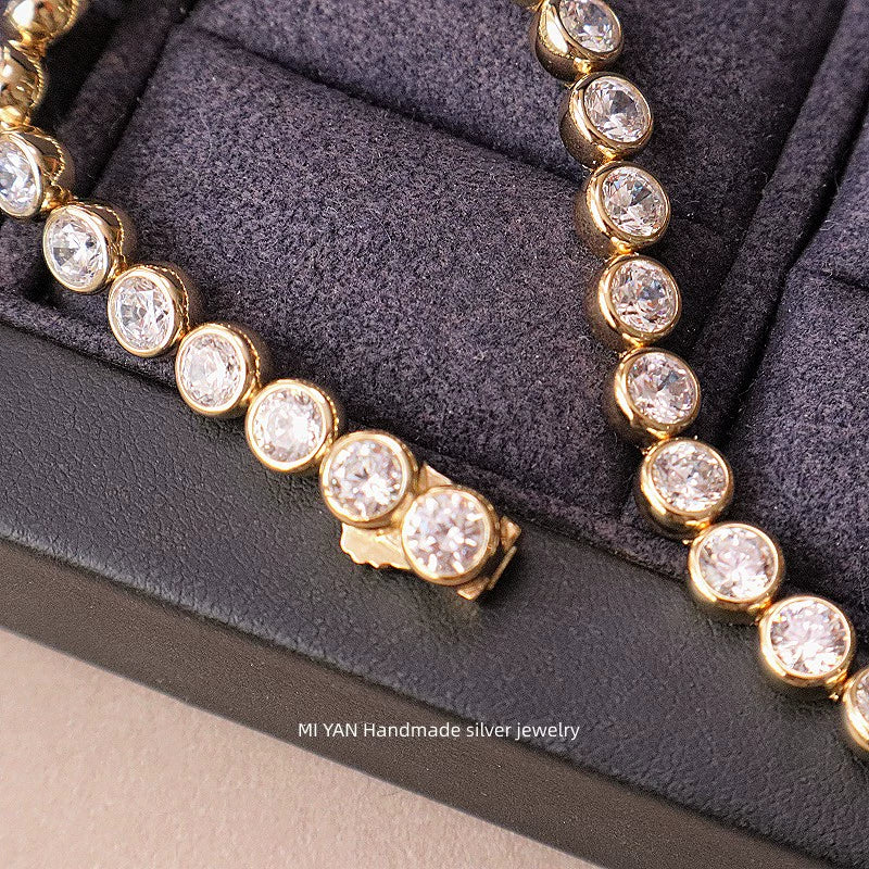 Miyan Bubble Bead Bracelet Diamond-Embedded Full of Crystals Light Luxury 925 Silver Versatile Daily Retro Vintage Bracelet Hand Jewelry Women