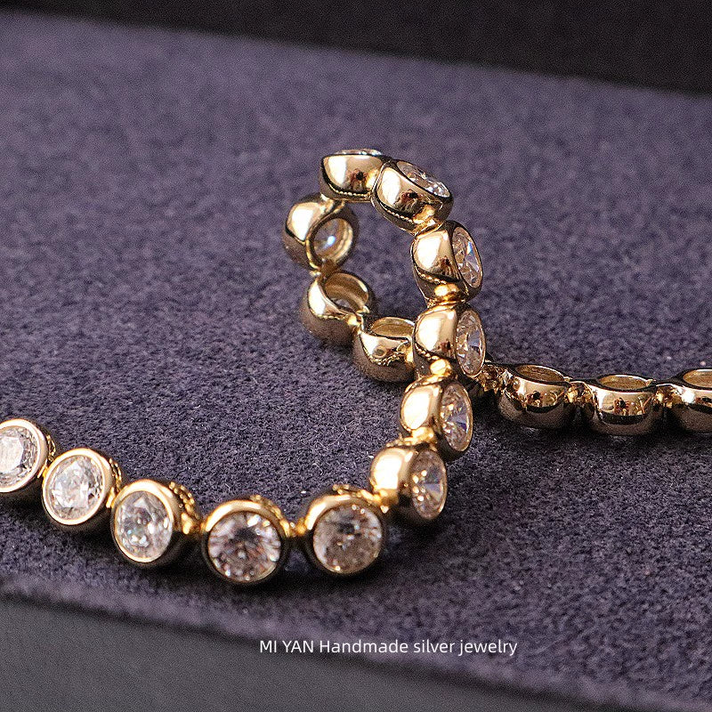 Miyan Bubble Bead Bracelet Diamond-Embedded Full of Crystals Light Luxury 925 Silver Versatile Daily Retro Vintage Bracelet Hand Jewelry Women