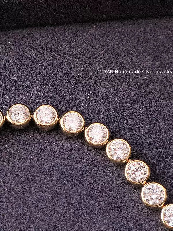 Miyan Bubble Bead Bracelet Diamond-Embedded Full of Crystals Light Luxury 925 Silver Versatile Daily Retro Vintage Bracelet Hand Jewelry Women