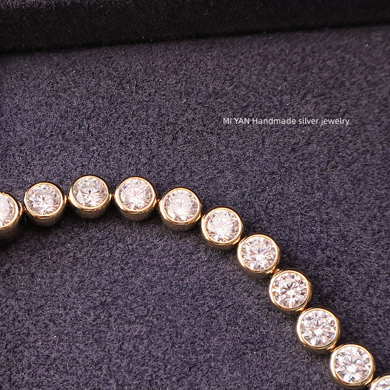 Miyan Bubble Bead Bracelet Diamond-Embedded Full of Crystals Light Luxury 925 Silver Versatile Daily Retro Vintage Bracelet Hand Jewelry Women