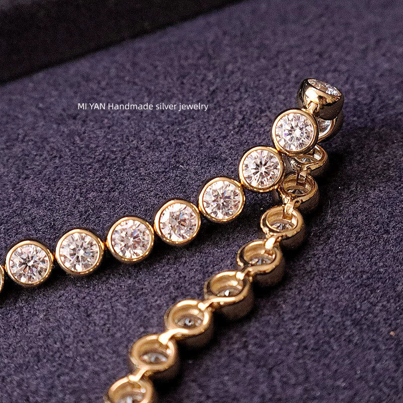Miyan Bubble Bead Bracelet Diamond-Embedded Full of Crystals Light Luxury 925 Silver Versatile Daily Retro Vintage Bracelet Hand Jewelry Women