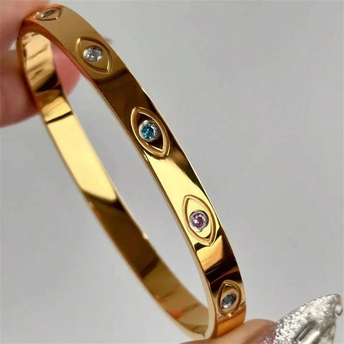 Vintage 18K Gold Plated Stainless Steel Sun Star Eye Bracelet & Bangle for Women Fashion Party Wedding Jewelry Gift