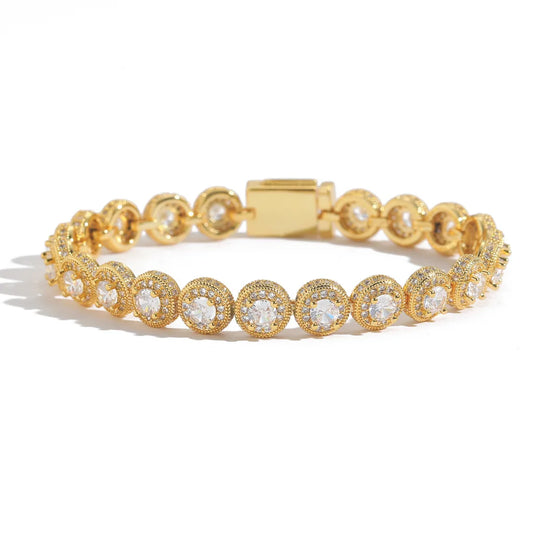 European American Style Trendy Men's 8mm Rock Sugar Hip-Hop Micro-Inlaid Diamond Bracelet Fashion Chain Link Made of Zinc Alloy