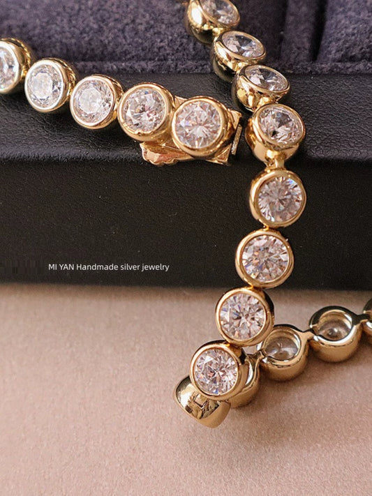 Miyan Bubble Bead Bracelet Diamond-Embedded Full of Crystals Light Luxury 925 Silver Versatile Daily Retro Vintage Bracelet Hand Jewelry Women